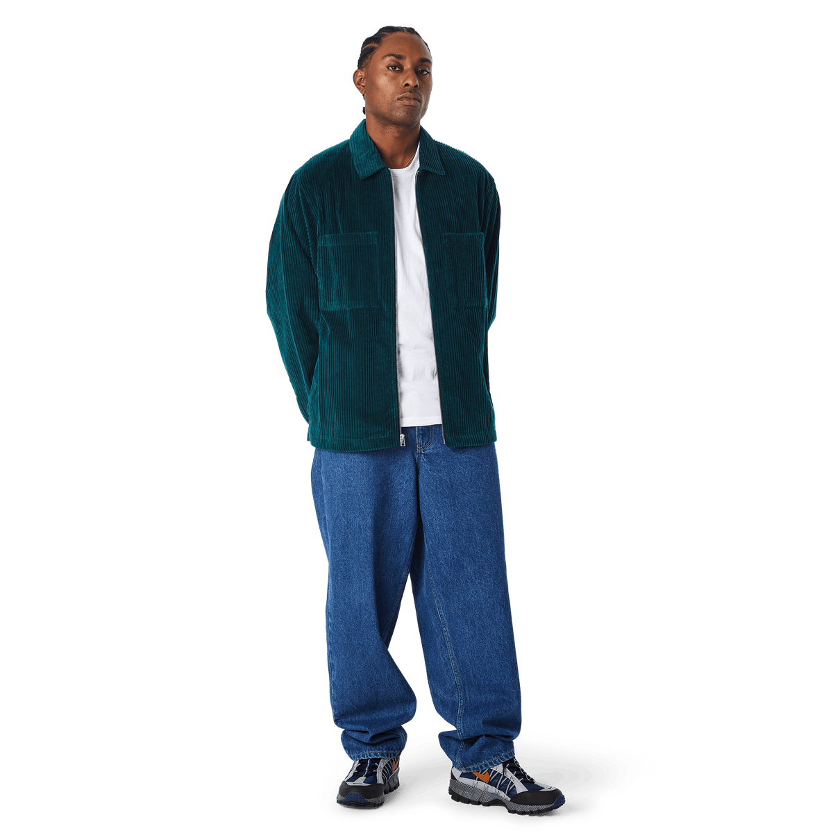 Two Tone Corduroy Zip Shacket