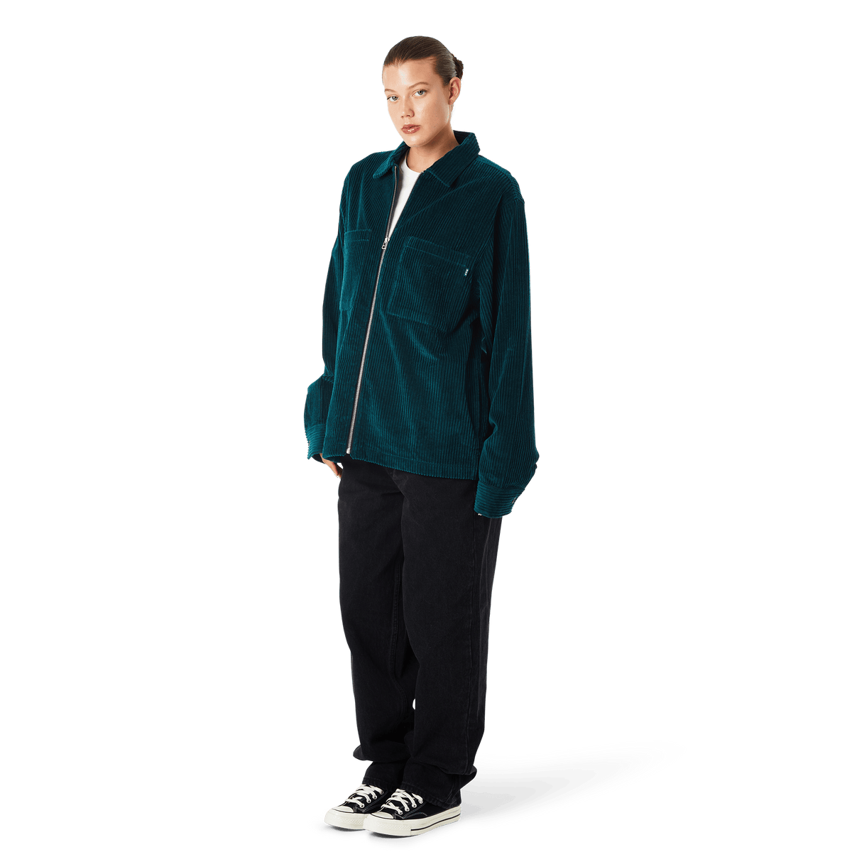 Two Tone Corduroy Zip Shacket