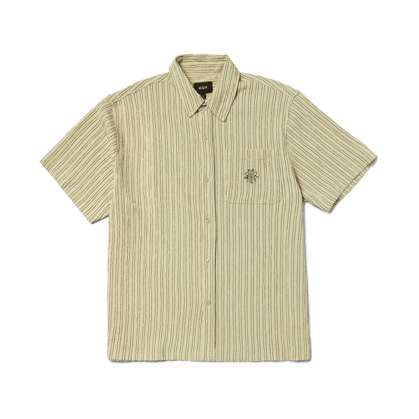 トップス huf-SCRIPT STRIPE VELOR POLO SCRIPT STRIPE VELOR LS POLO / HUF ハフ 長袖ポロシャツ