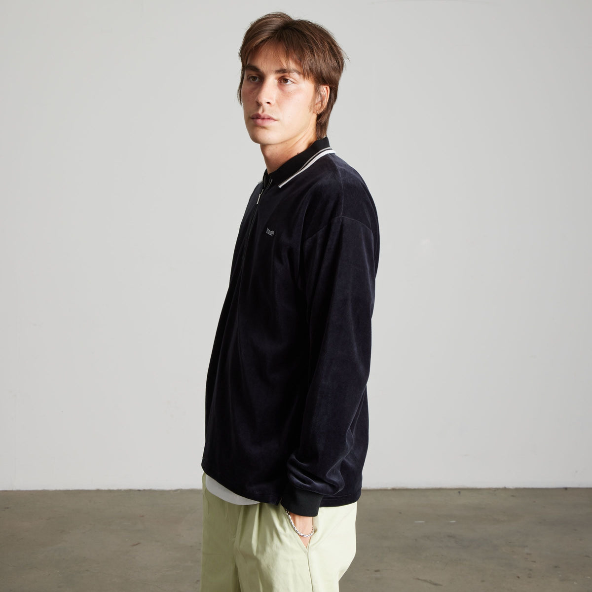 Parker Velour Long Sleeve Polo Shirt