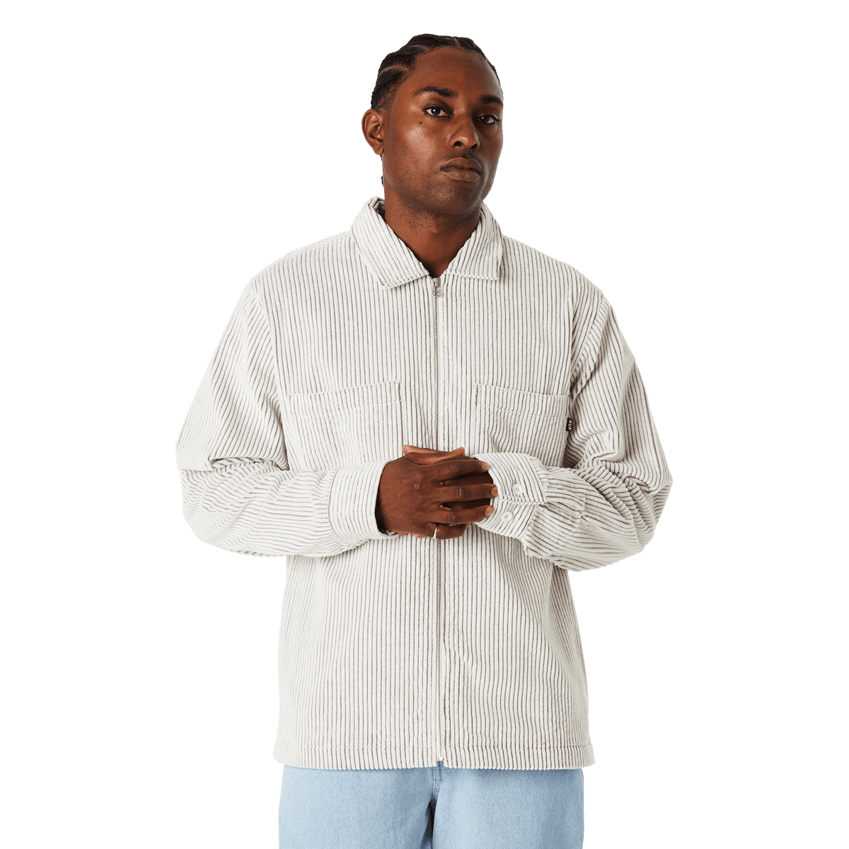 Two Tone Corduroy Zip Shacket