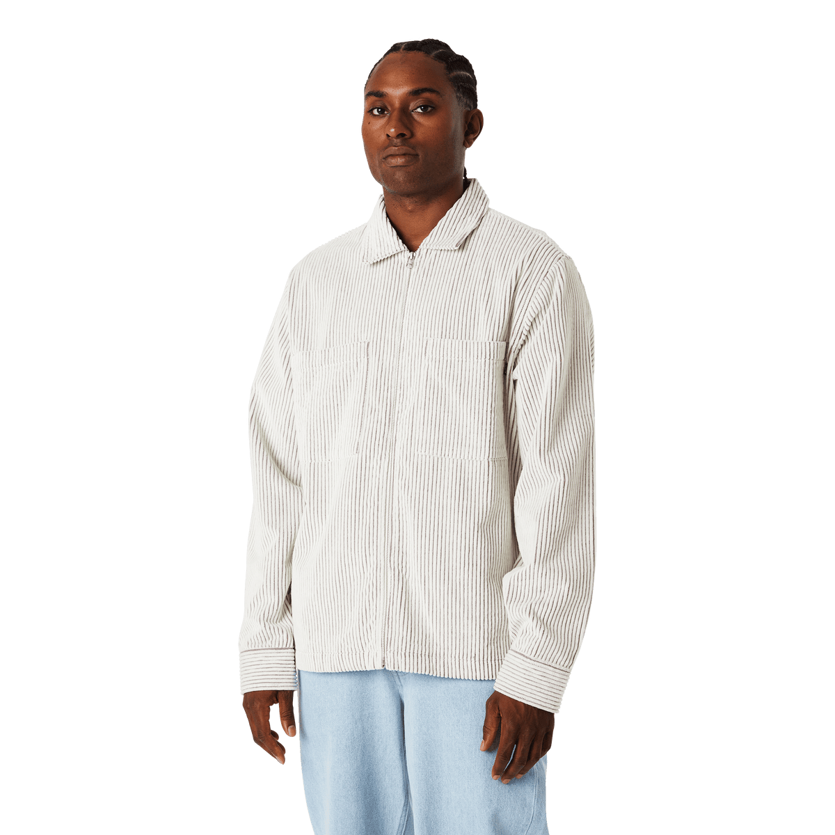 Two Tone Corduroy Zip Shacket