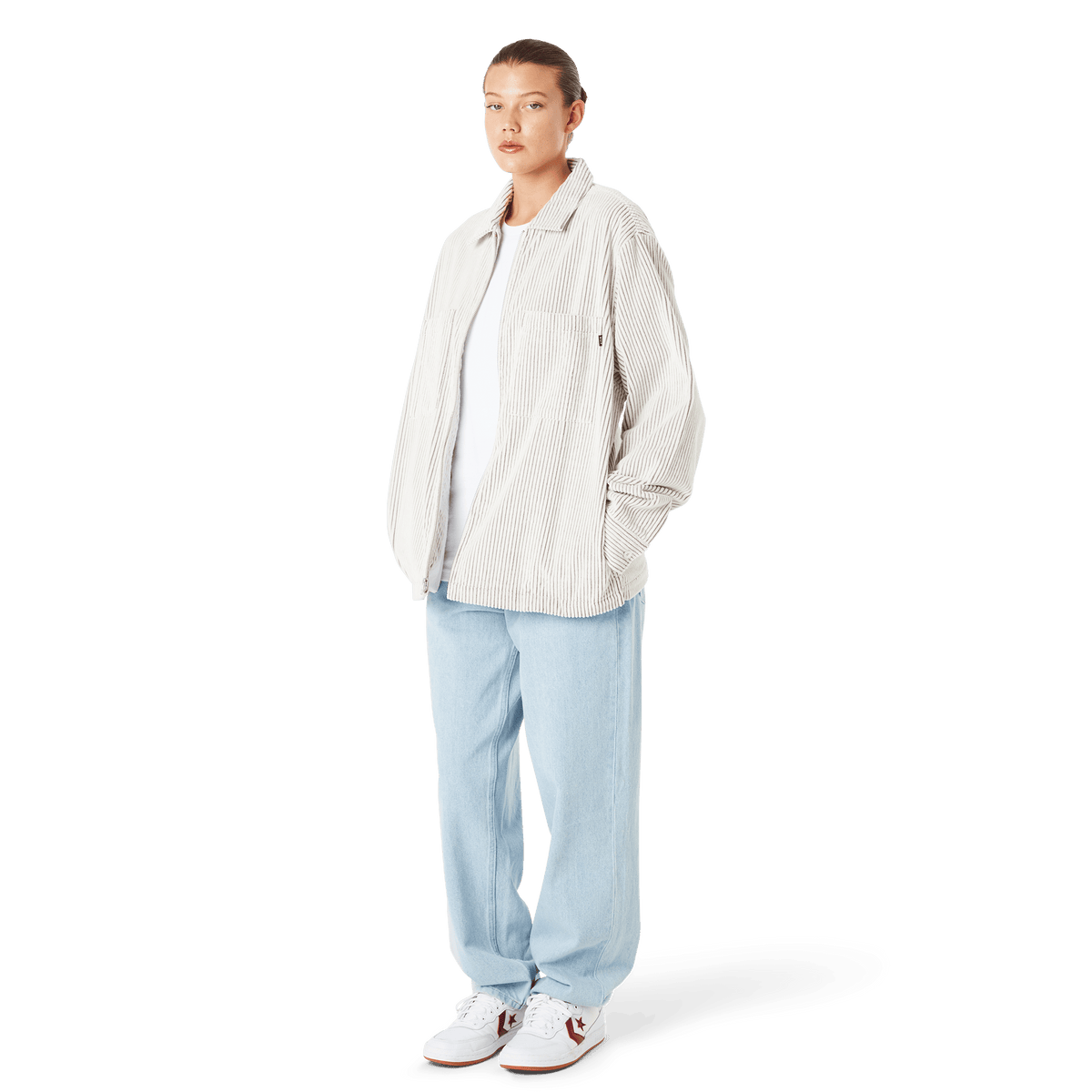 Two Tone Corduroy Zip Shacket