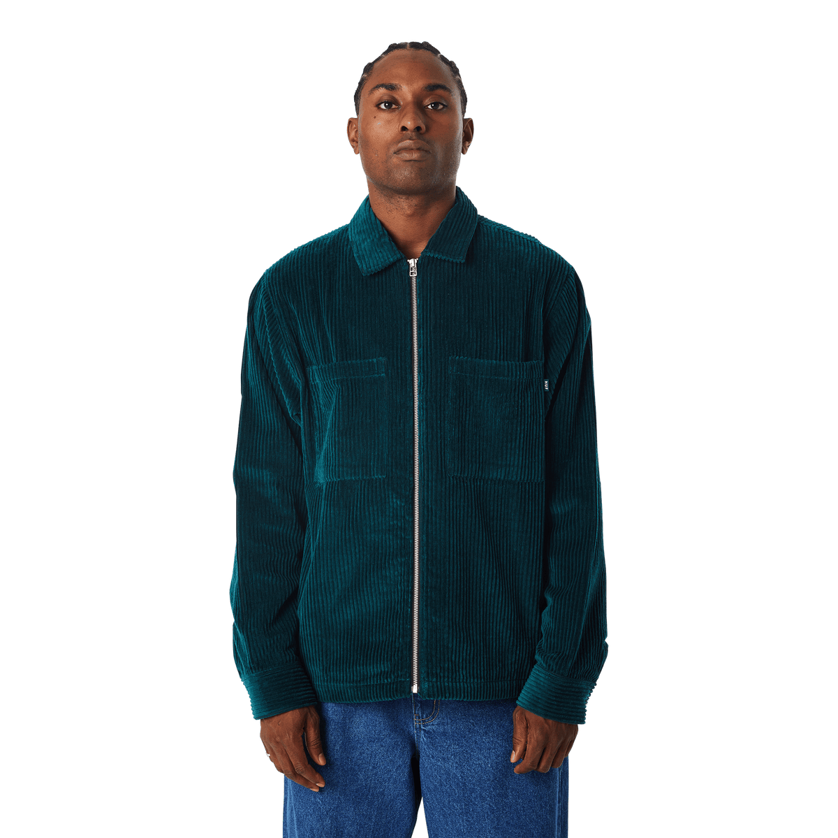 Two Tone Corduroy Zip Shacket