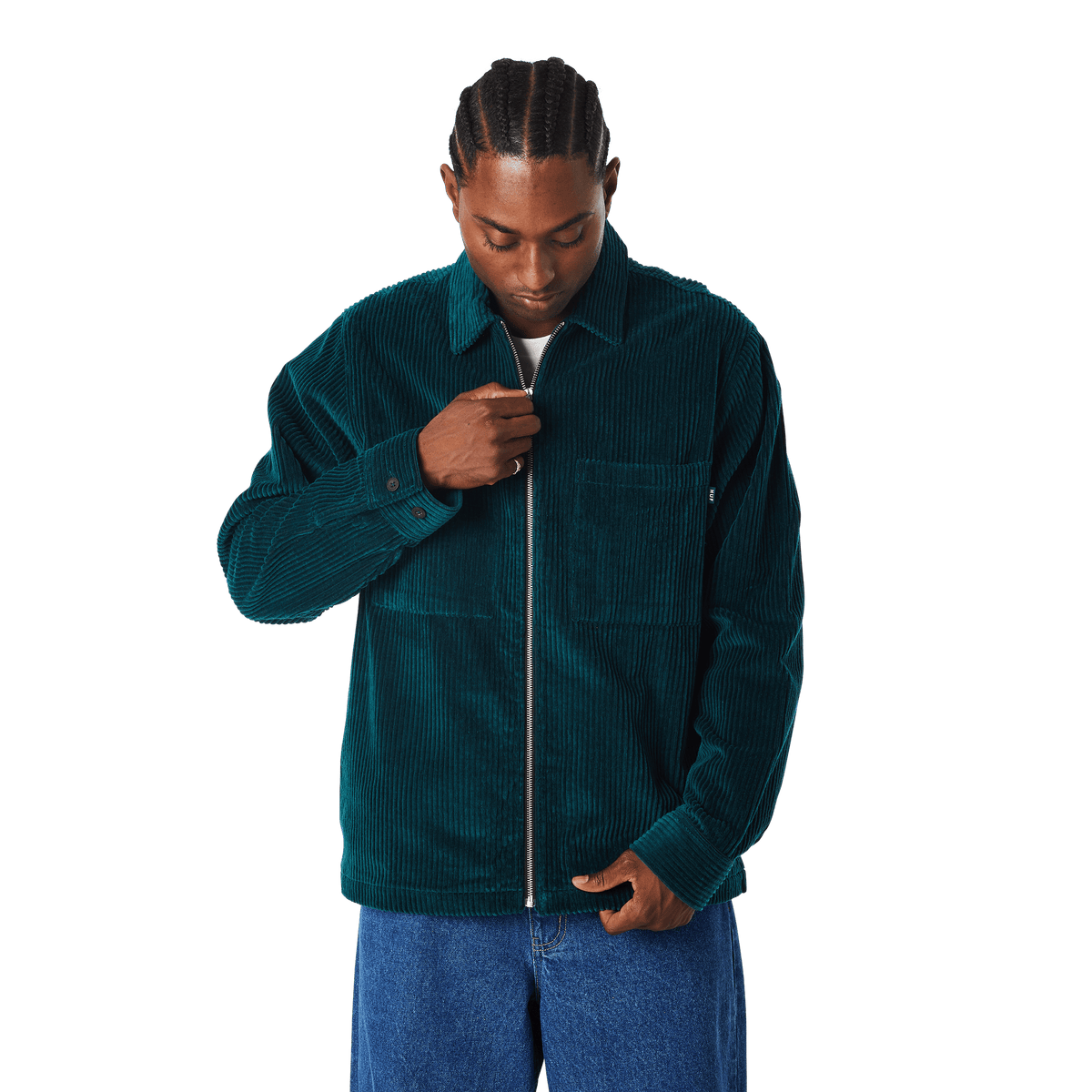 Two Tone Corduroy Zip Shacket