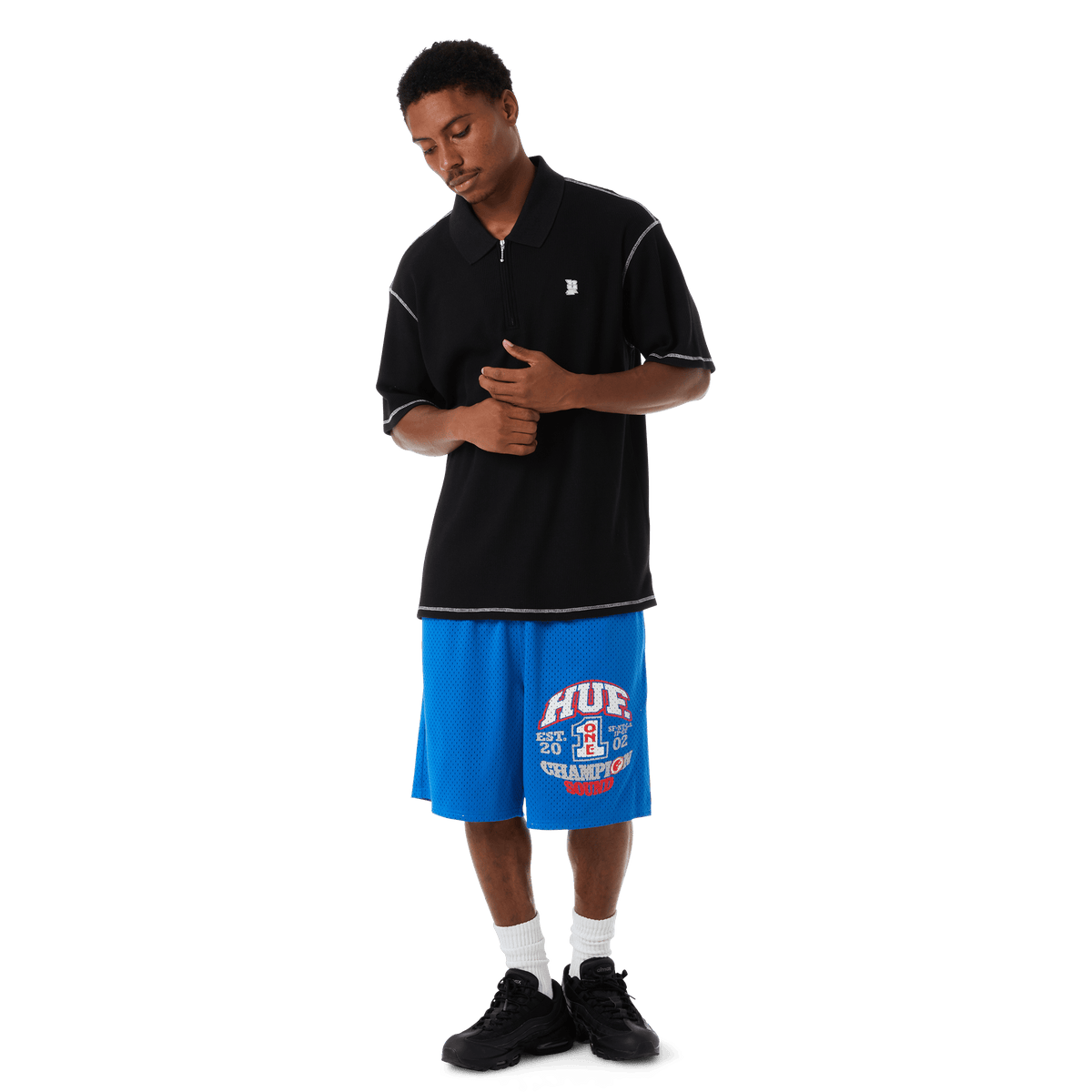 Waffle Knit Contrast Polo Top