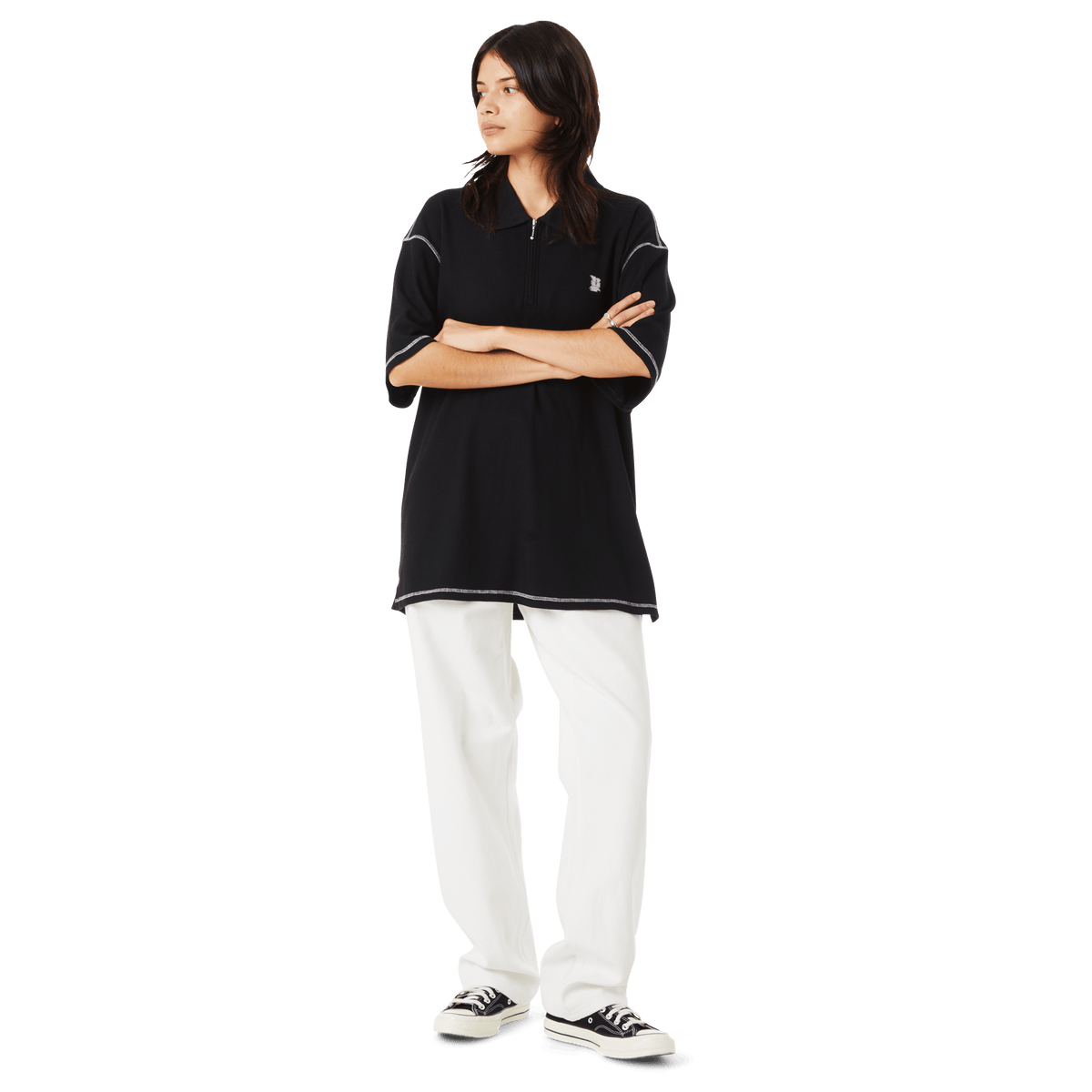 Waffle Knit Contrast Polo Top