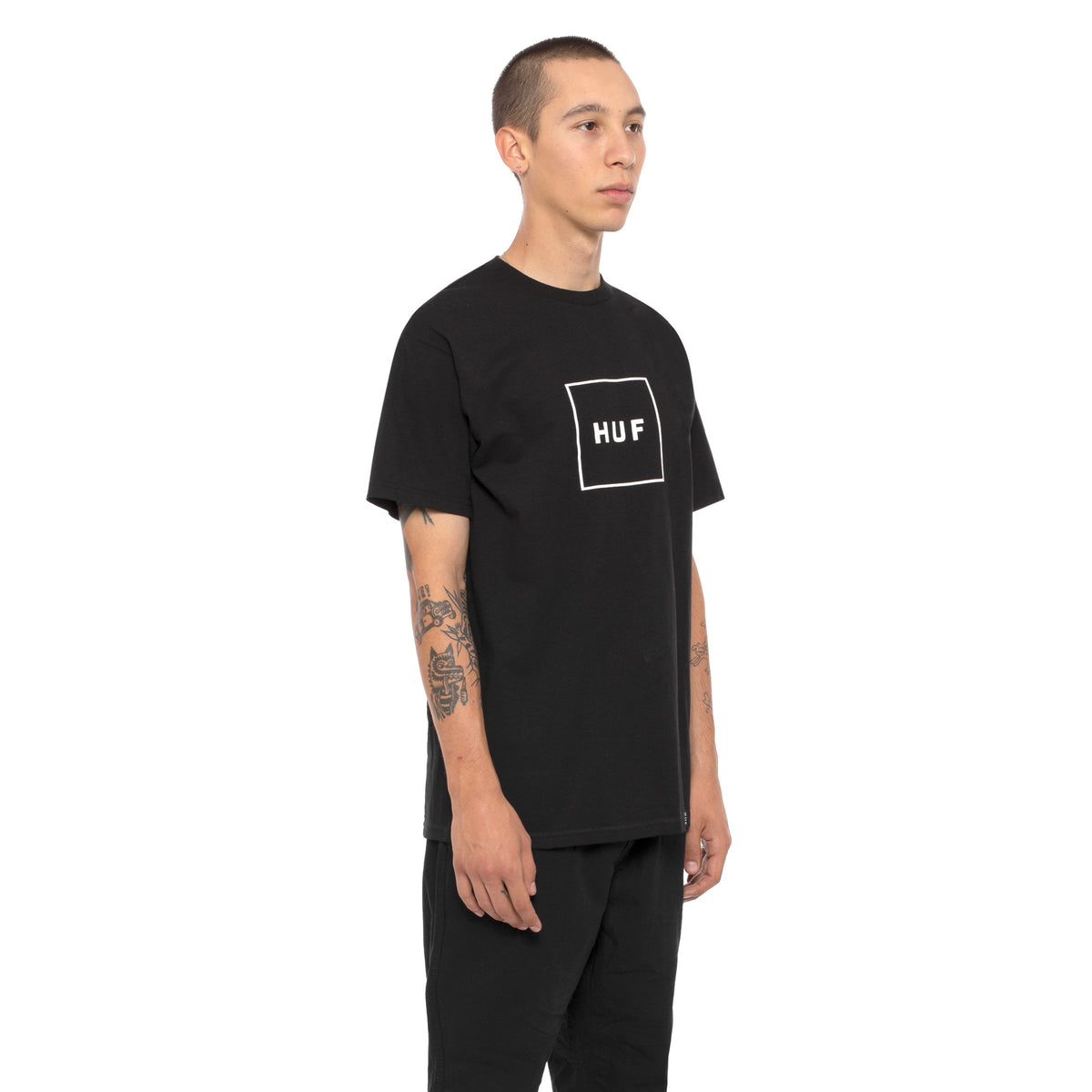 HUF Essentials Box Logo T Shirt Mens Logo Tee Black
