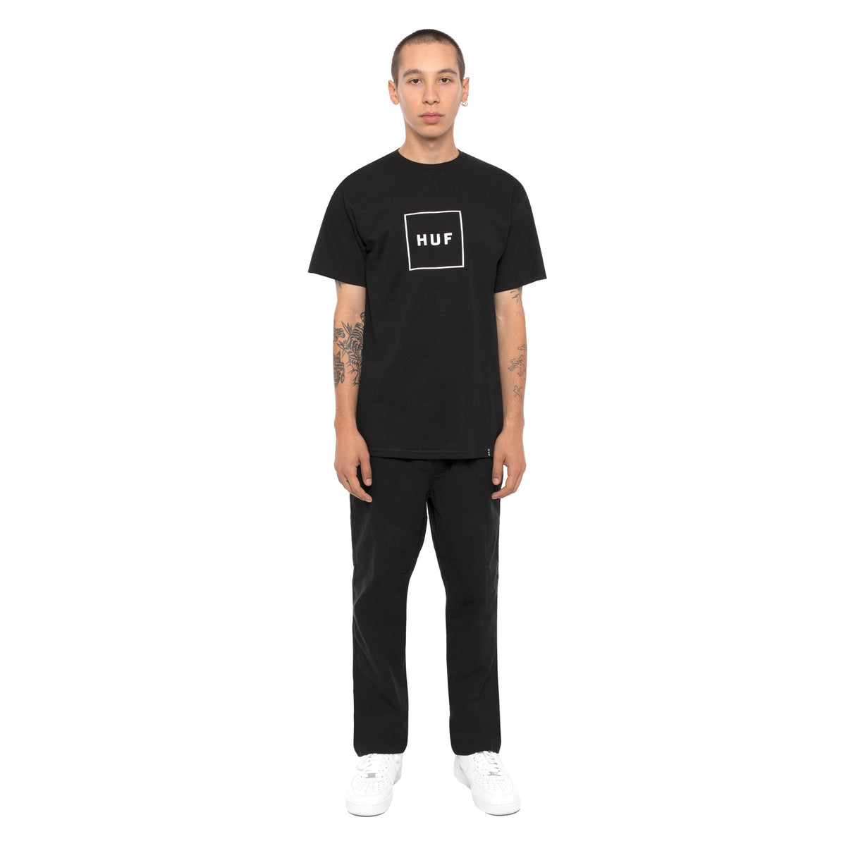 HUF Essentials Box Logo T Shirt Mens Logo Tee Black