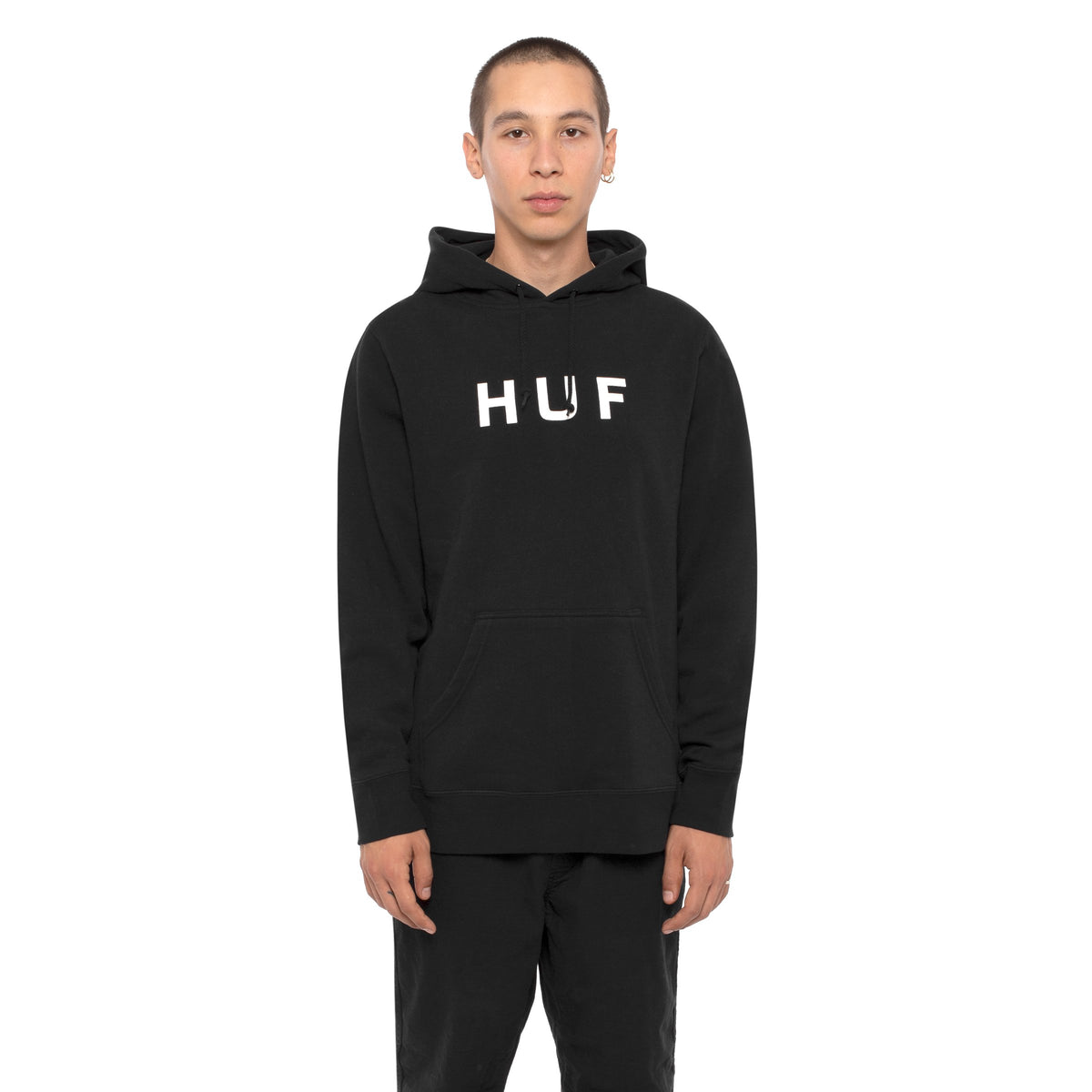 HUF Essentials Og Logo Pullover Hoodie Mens Hoodie Black