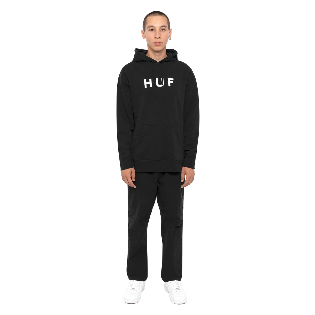 HUF Essentials Og Logo Pullover Hoodie Mens Hoodie Black