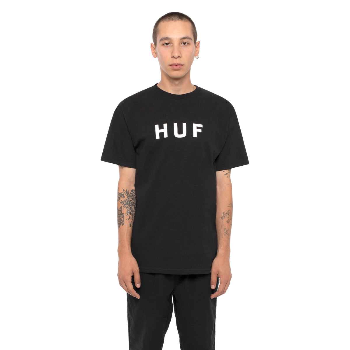 HUF Essentials Og Logo T Shirt Mens Logo Tee Black