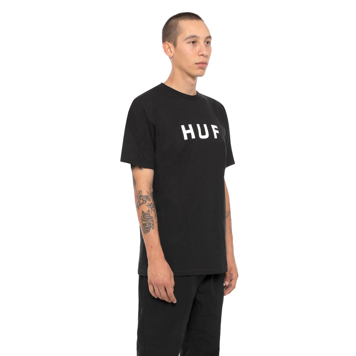 HUF Essentials Og Logo T Shirt Mens Logo Tee Black