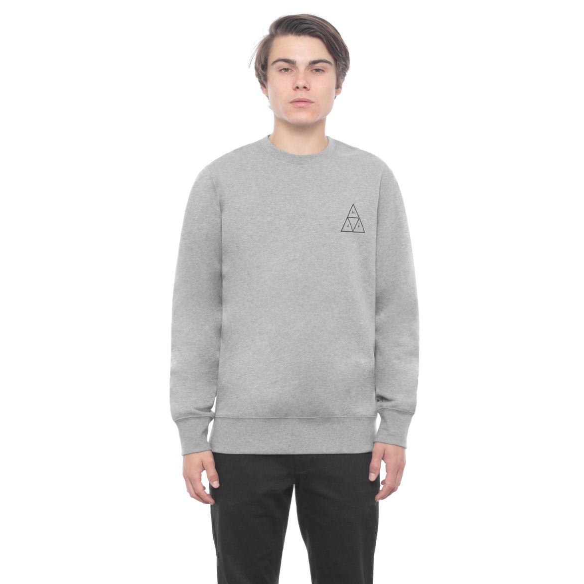 HUF Essentials Triple Triangle Crew Mens Sweater Grey Heather