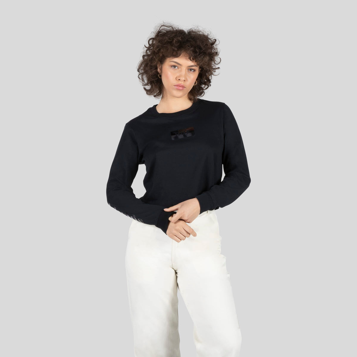 HUF Foil Bar Logo Long Sleeve Crop T-Shirt Black