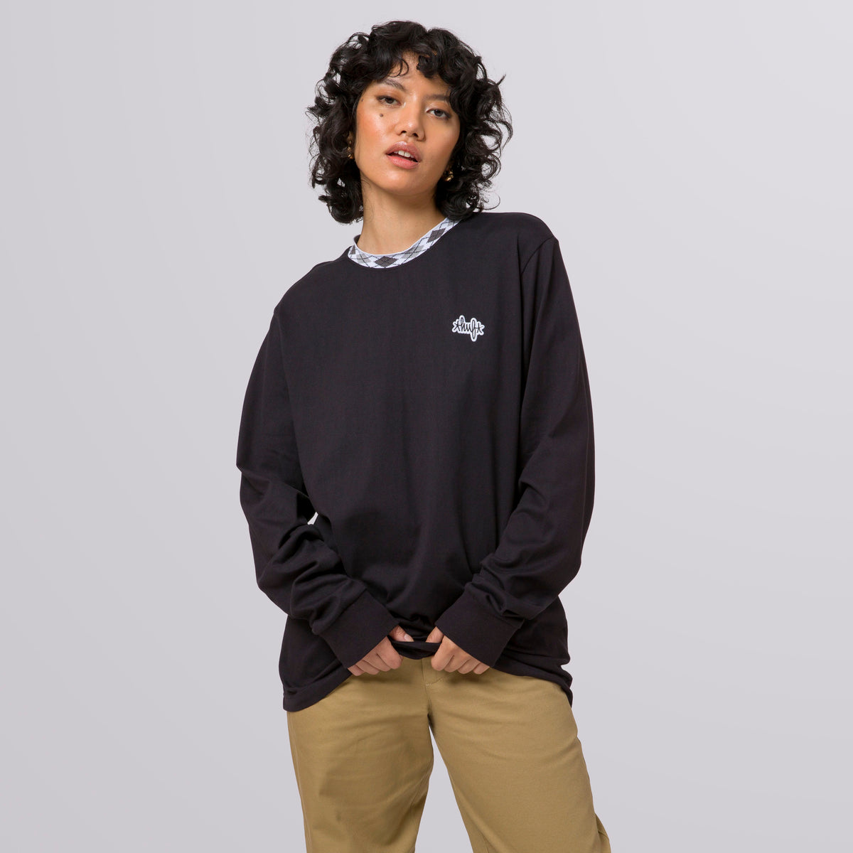 HUF Huf Jacquard Neck Long Sleeve Knit Top Black