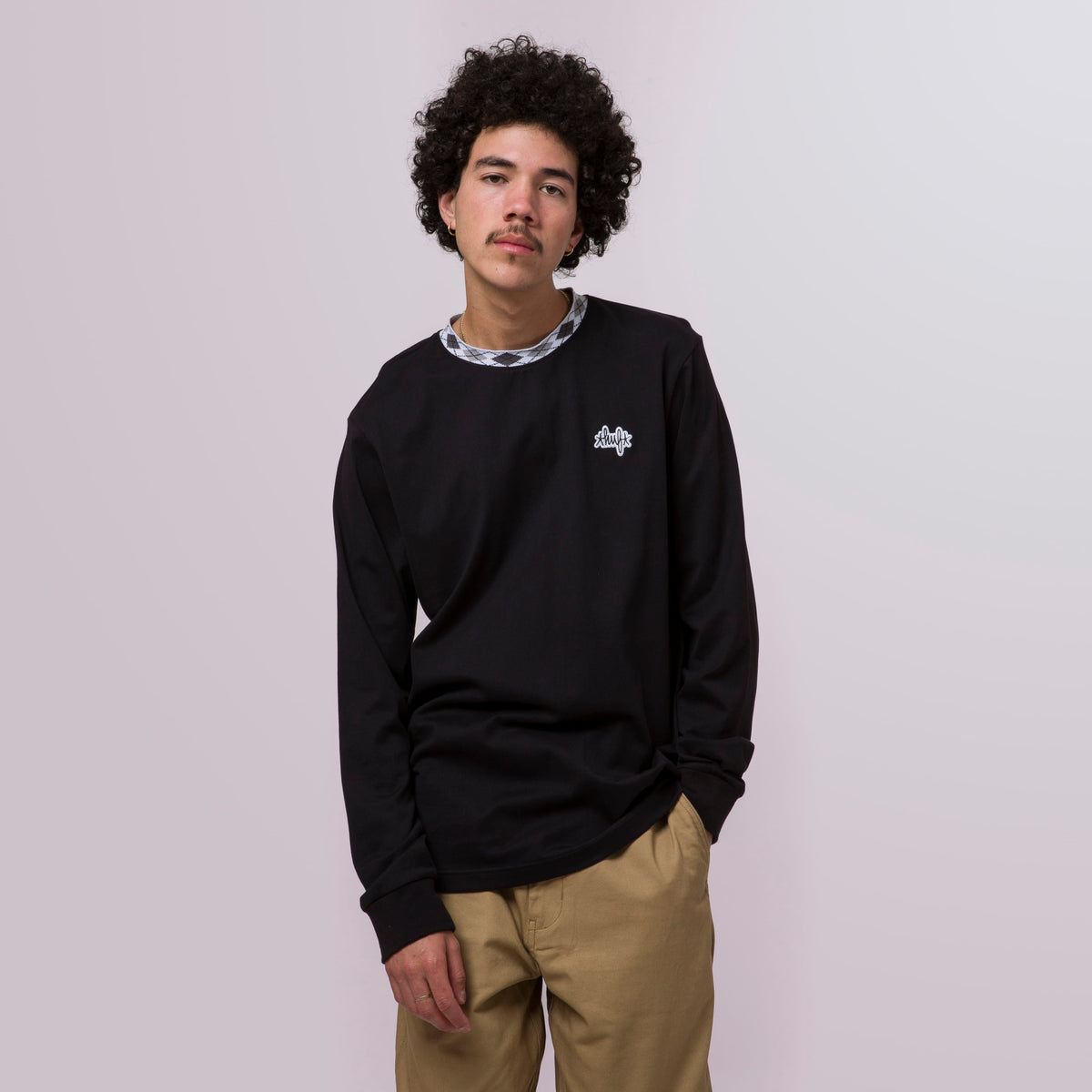 HUF Huf Jacquard Neck Long Sleeve Knit Top Black