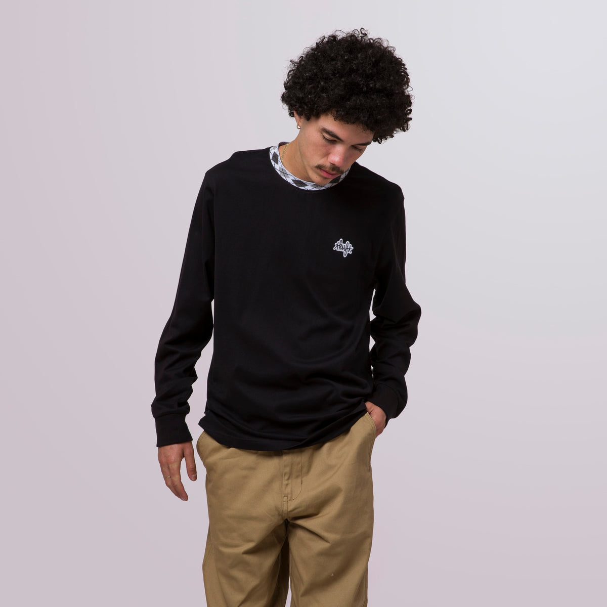 HUF Huf Jacquard Neck Long Sleeve Knit Top Black