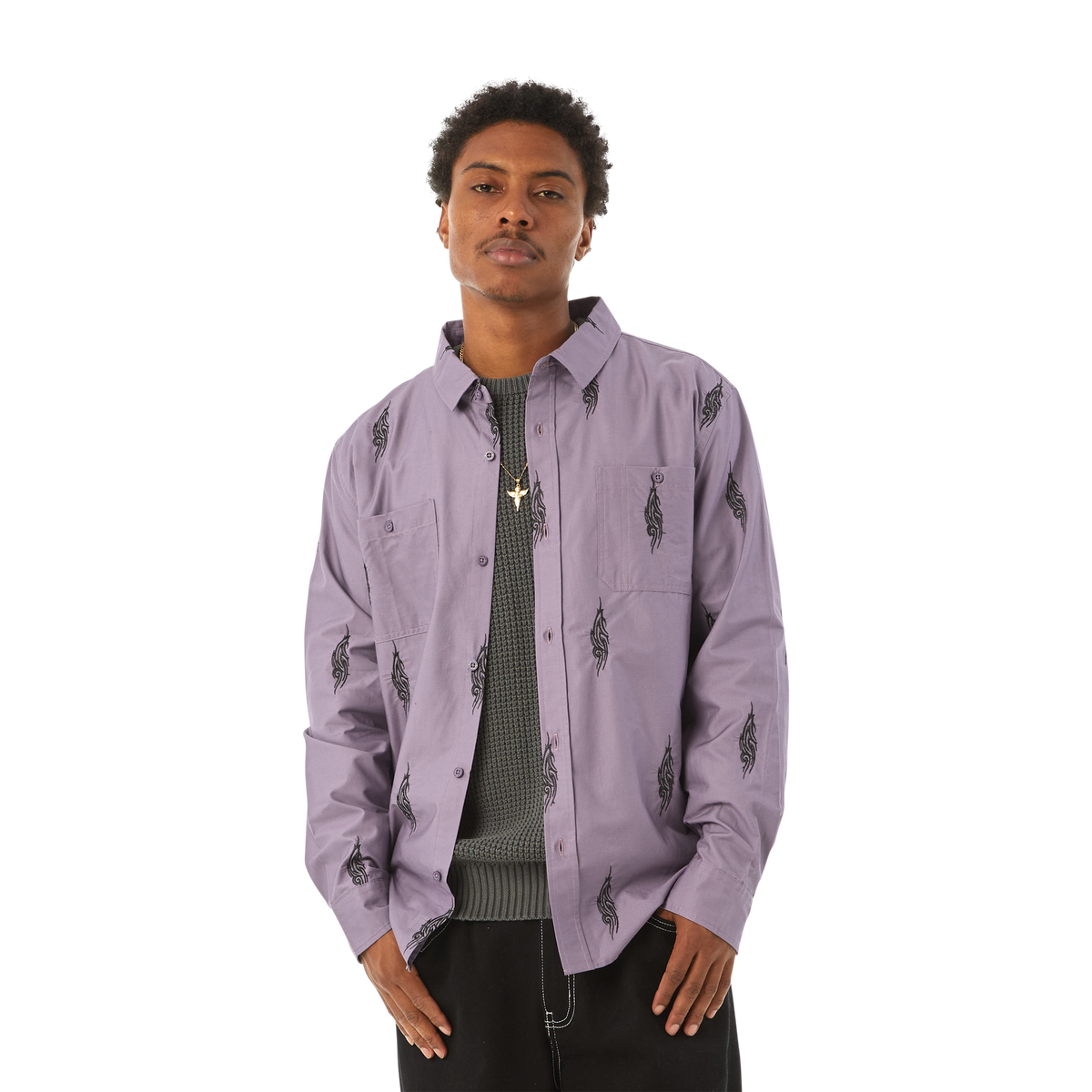 Huf Larkin Embroidered Work Shirt Dust Purple