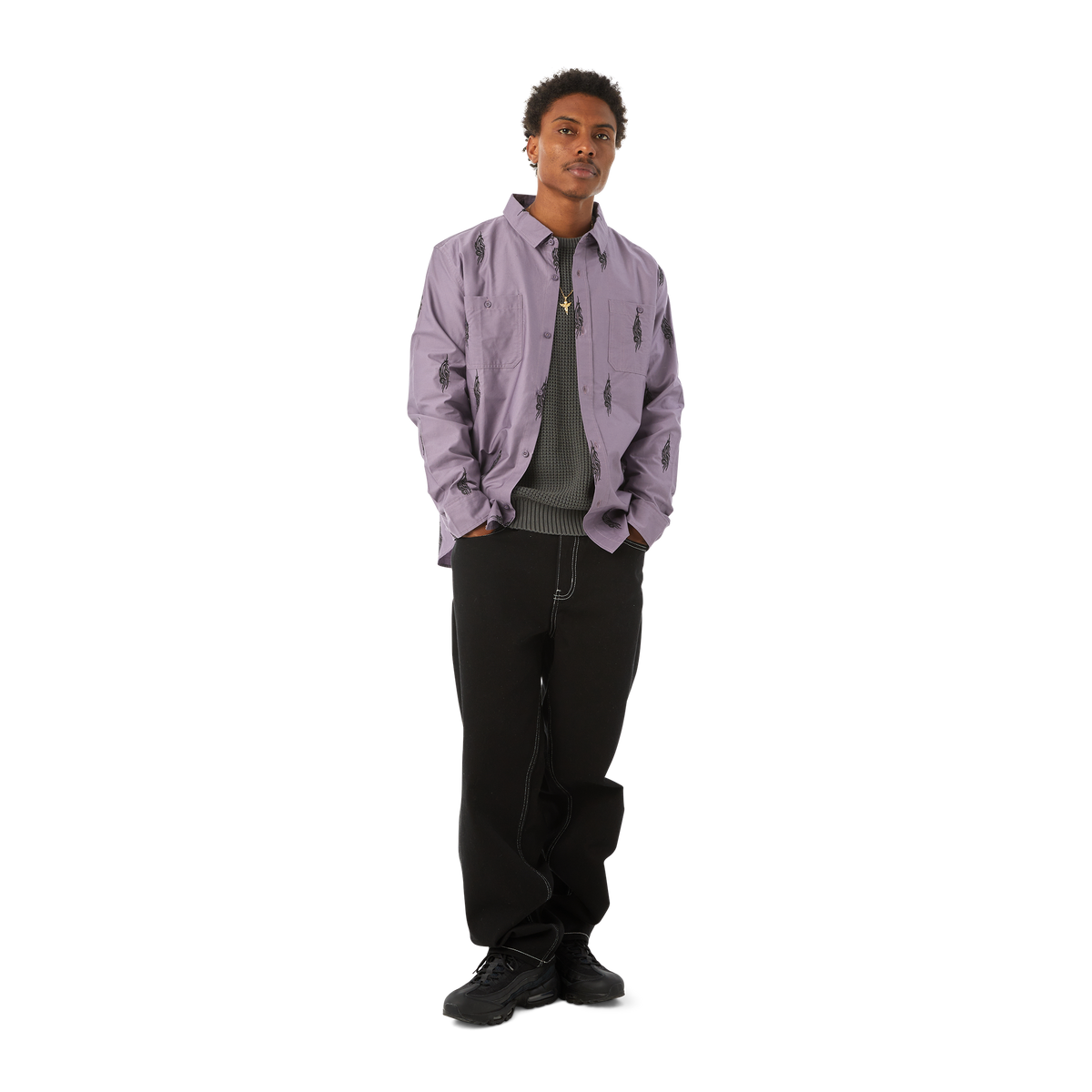 Huf Larkin Embroidered Work Shirt Dust Purple