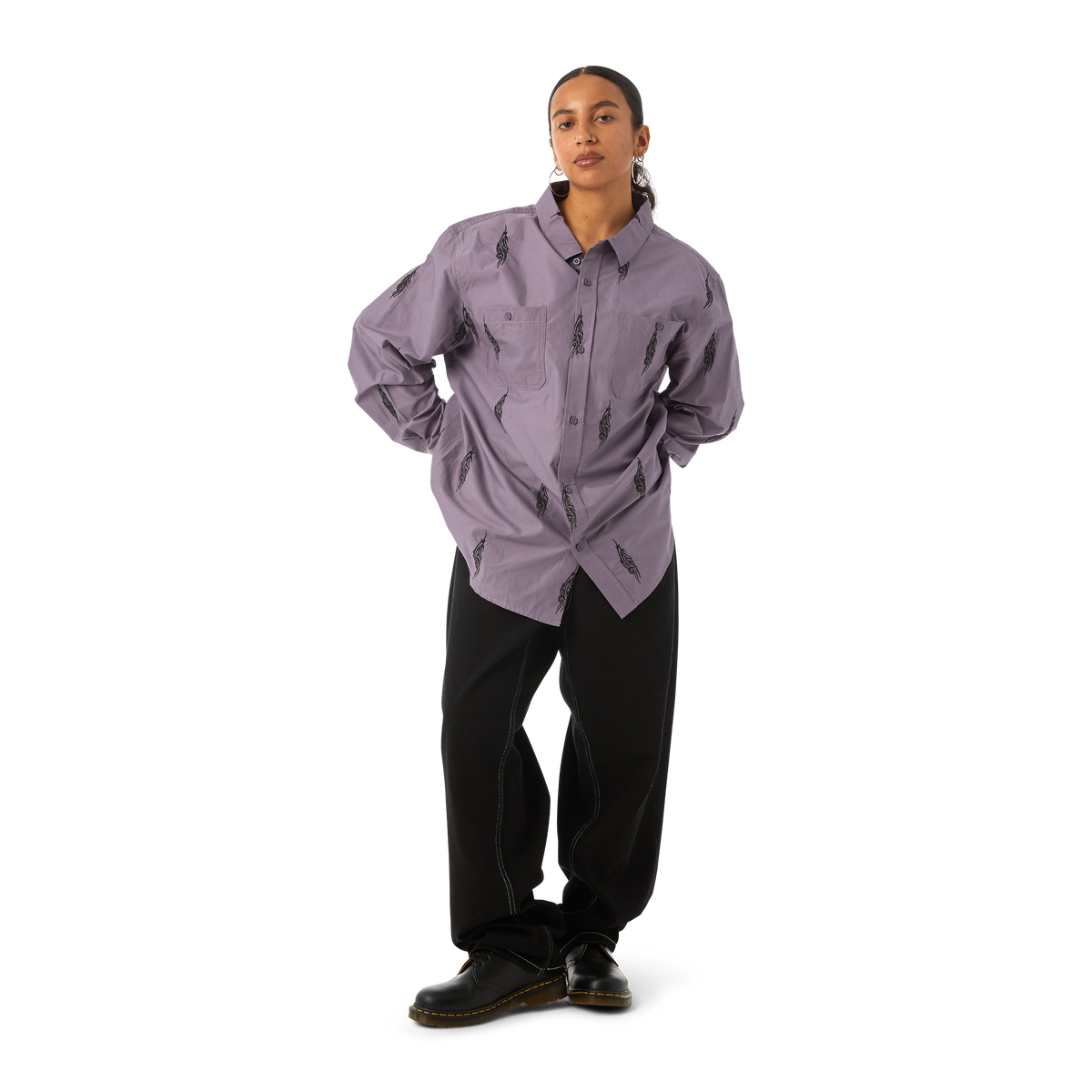 Huf Larkin Embroidered Work Shirt Dust Purple