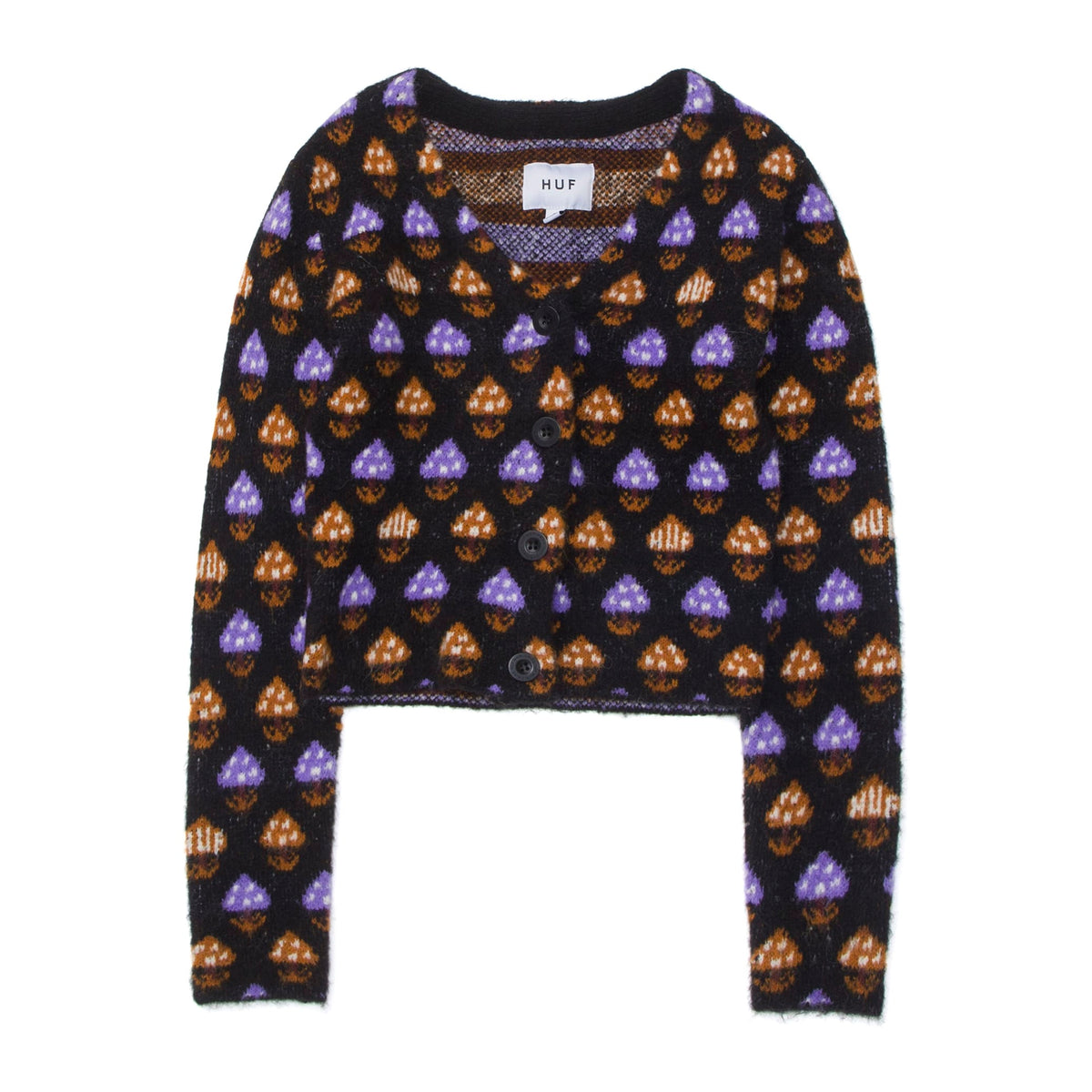 HUF Shroom Cropped Cardigan Sweater Black