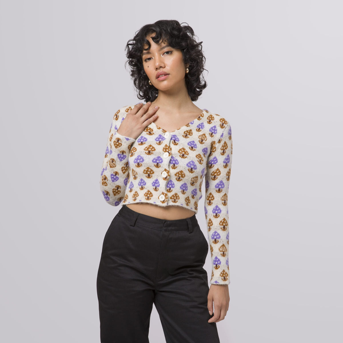 HUF Shroom Cropped Cardigan Sweater Off White