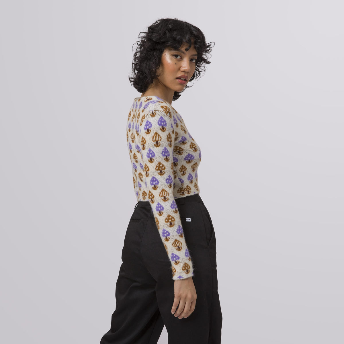 HUF Shroom Cropped Cardigan Sweater Off White