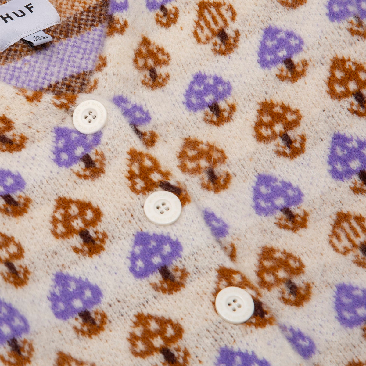 HUF Shroom Cropped Cardigan Sweater Off White